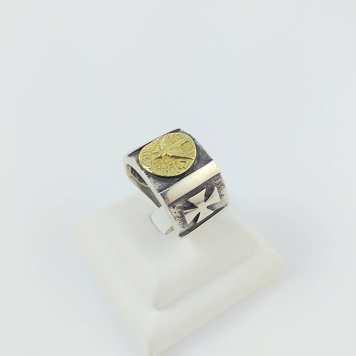 Anillo de plata 925 con detalles de double en oro 18 Ktes, ESPIRITU SANTO. 