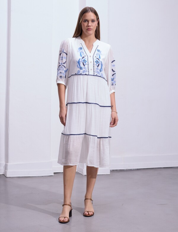 Vestido Detalle Bordado BLANCO/AZUL