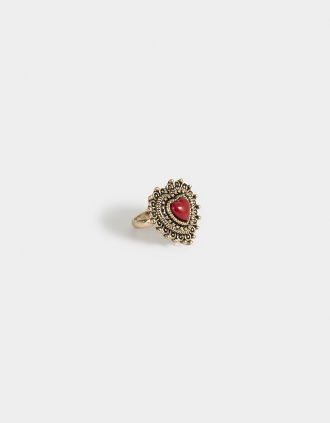 Anillos Medianos y Grandes Con corazón Anillo Corazón Antique - Dorado