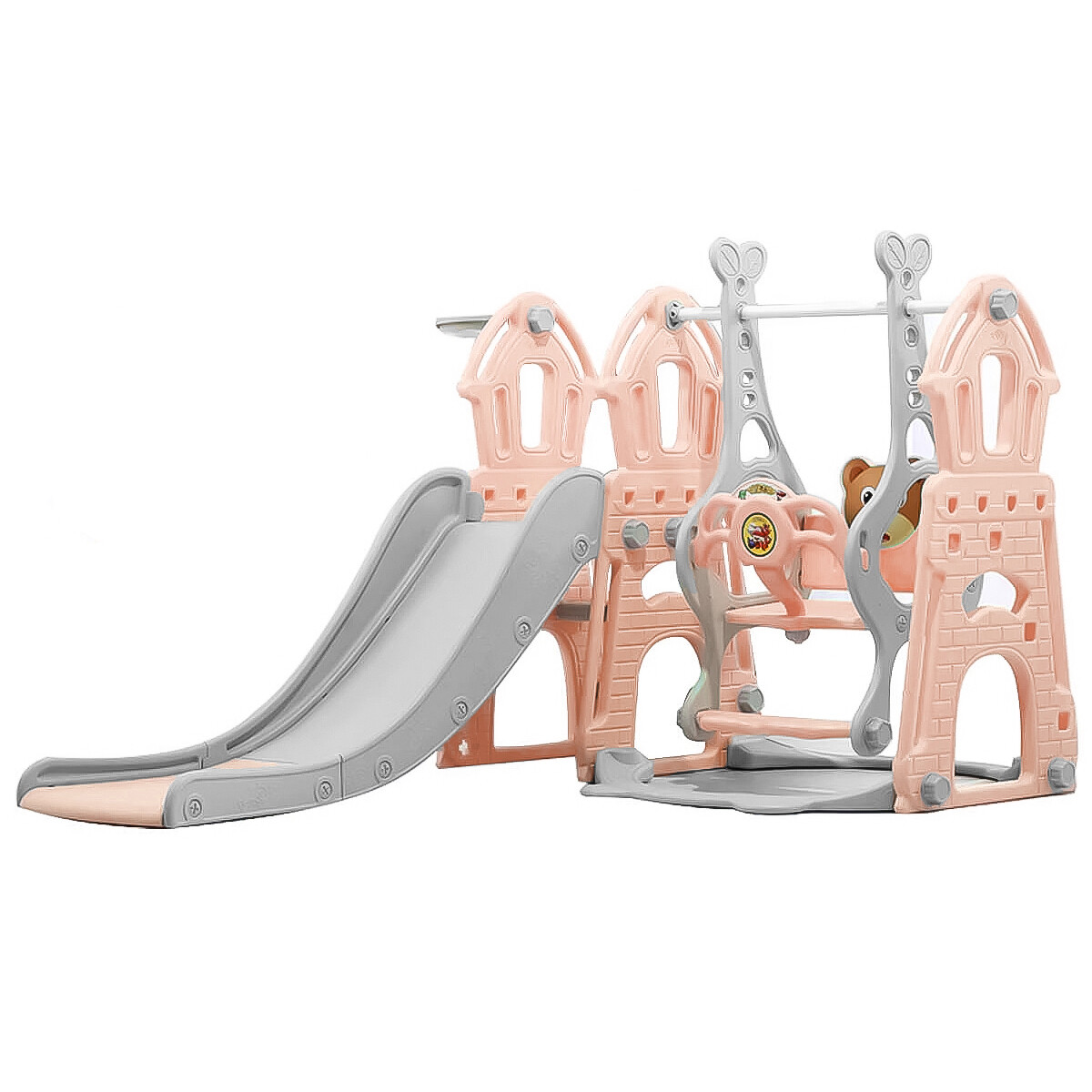 Set Infantil Tobogán 3 En 1 C/ Hamaca Y Aro De Basket - Rosa 
