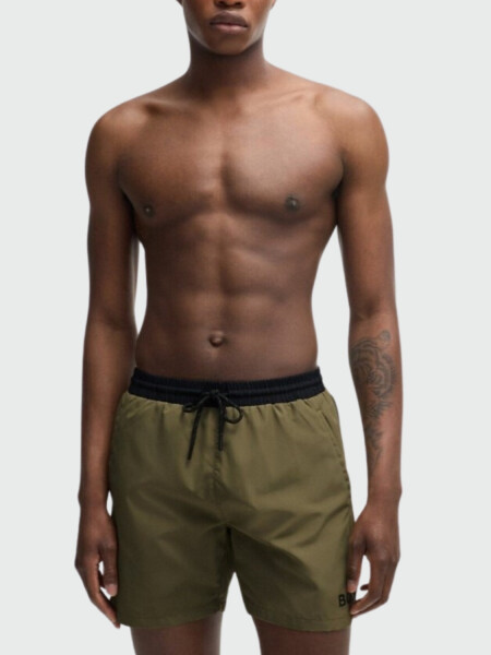 HUGO BOSS Shorts de Baño Rápido con Estampado de Logo Verde