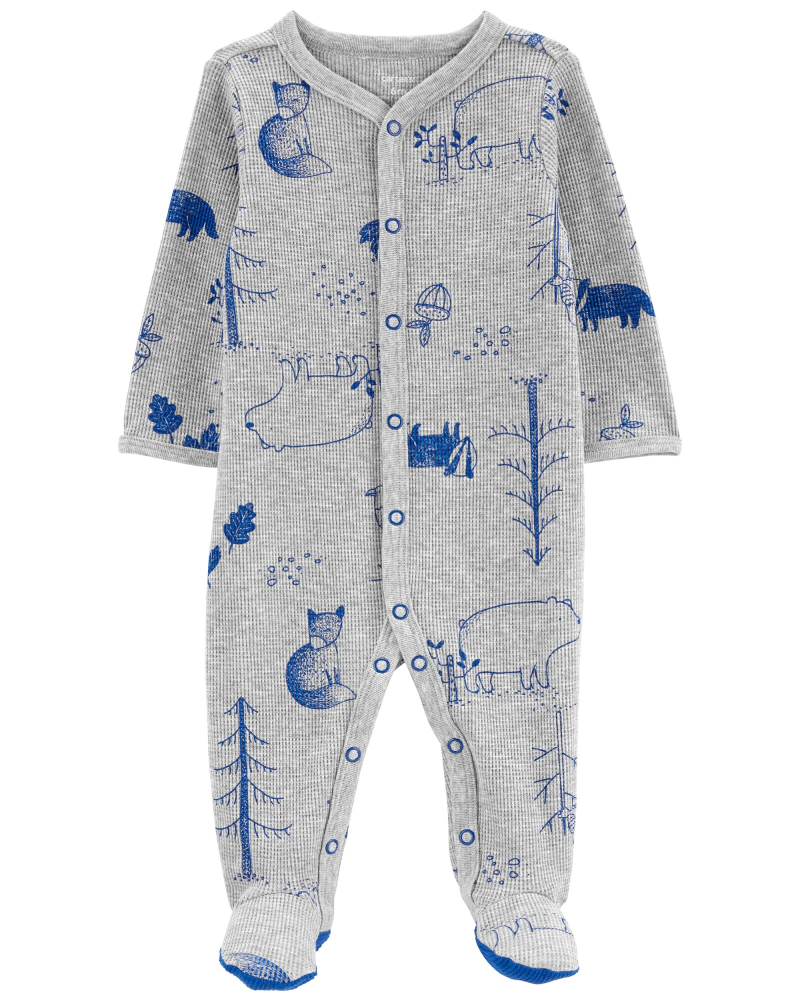 Pijama una pieza de algodón térmico con pie diseño bosque Sin color