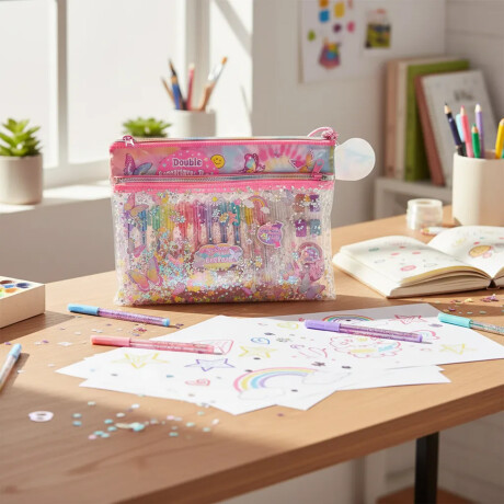 Set Papelería Arte Escolar c/ Cartuchera Libreta Lapiceras Mariposa