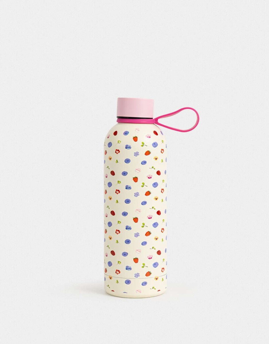 Botella Metálica Estampada - Blanco Crema 