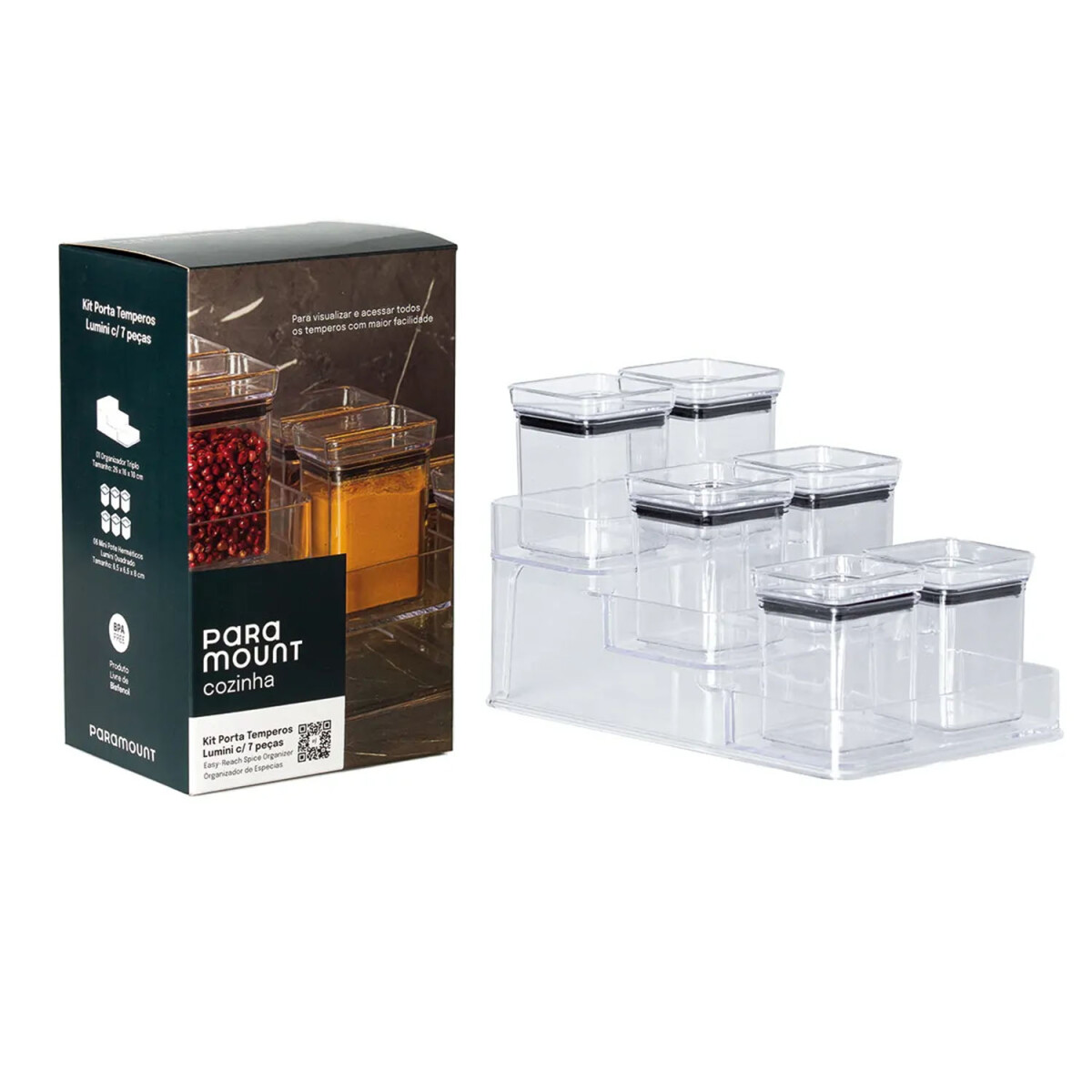Kit Especiero X7 Lumini Frascos para Condimentos y Soporte - Transparente 