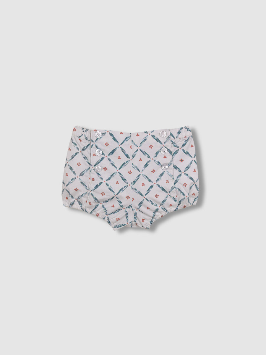 Pantalon Corto Con Estampado De Ramitas Blanco