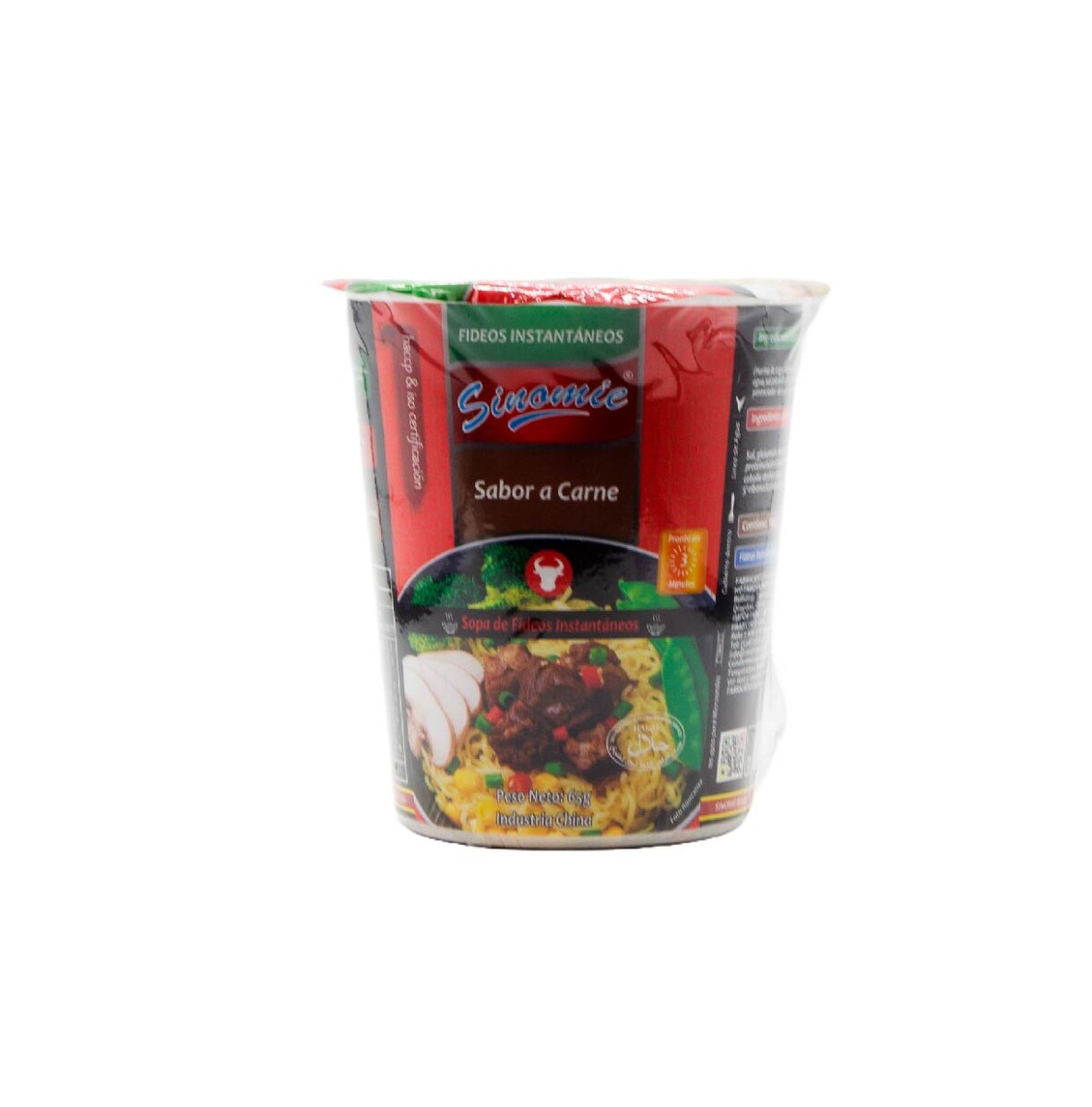 FIDEOS EN VASO SINOMIE CARNE 65 GRS 