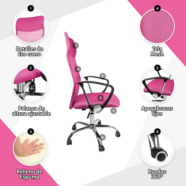 Silla De Escritorio Oficina Sillon Ejecutiva Ergonomica Tapizado Tela Mesh Con Cuero Sintetico Imback Color Rosa Silla De Escritorio Oficina Sillon Ejecutiva Ergonomica Tapizado Tela Mesh Con Cuero Sintetico Imback Color Rosa