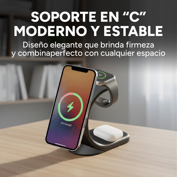 Base De Carga Inalambrica 3 En 1 Magnetico P Iphone 15W Fast Color Negro