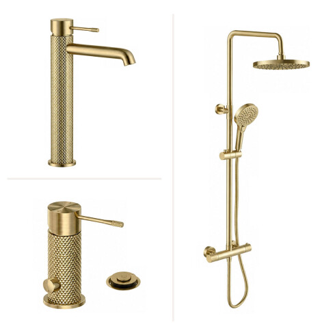 JUEGO DE GRIFERIA SIGNATURE BRUSHED GOLD CON GRIFERIA BIDET DORADO-BRUSHED GOLD