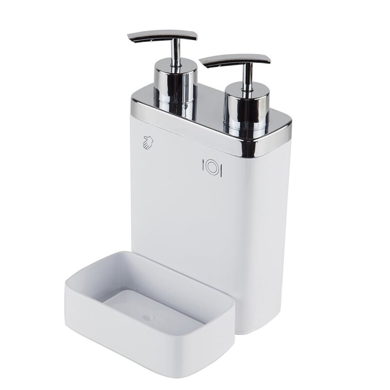 Dispensador para Jabón y Detergente con División Blanco 13 x 14 x 22 cm DISPENSADOR C/DIVISION JABON/DETER 13X14X22 BLANCO