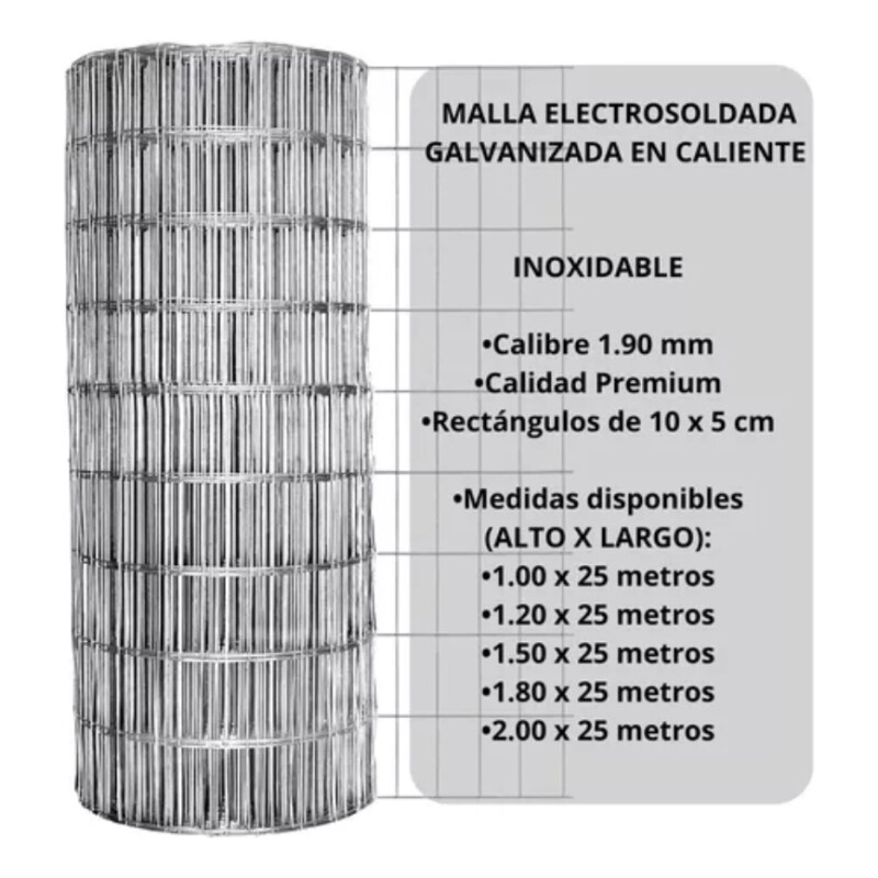 Tejido Malla Electrosoldada Galvanizada 1.99mm 1.0 X 20 Mts Gris
