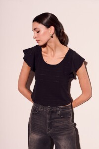 Top Texturado Manga Volado Negro