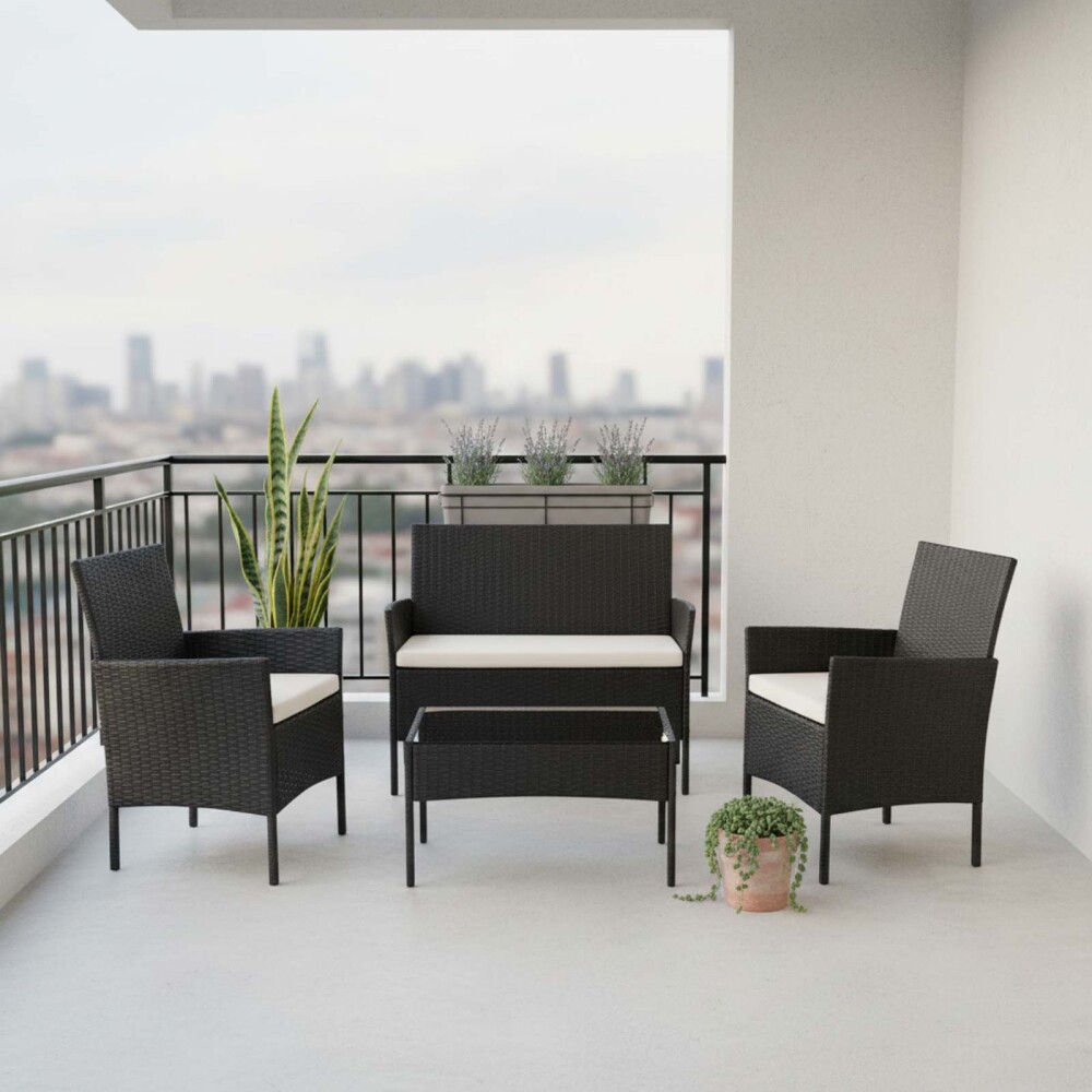 SET LIVING EXTERIOR RATTAN-SINTETICO-Y-ACERO NEGRO APOLO