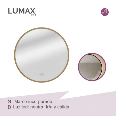 Espejo Lumax Doddy redondo con marco y luz 50cm Dorado