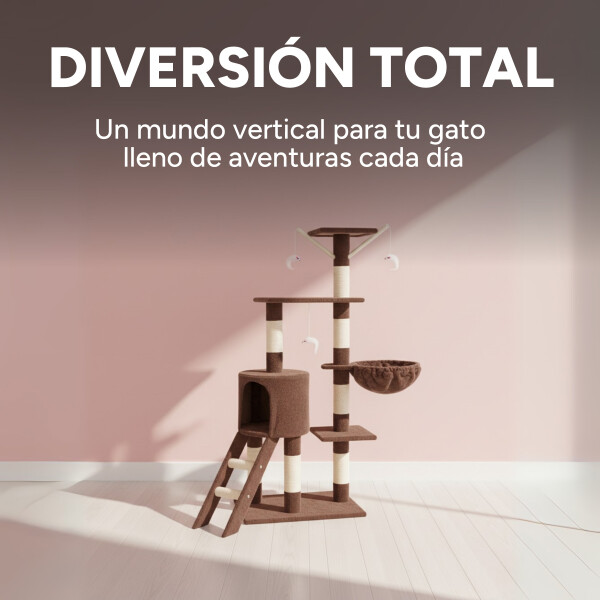 Rascador Torre 5 Niveles En Felpa Y Sisal Para Gato Juego Color Marrón