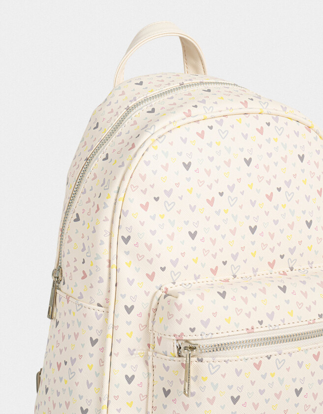 Mochilas Urbanas Estampados Mochila Estampada Corazones - Blanco Crudo