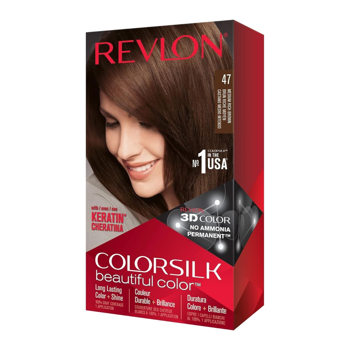 Tinta Revlon Colorsilik Enriquecida En Queratina - Castaño Medio Cálido 47 