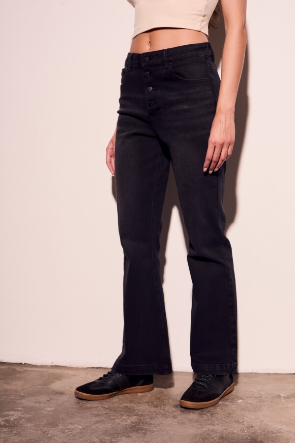 Jean Flare Botones Negro