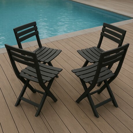 Set x4 Silla Plegable Simil Madera Reforzada Plástico NEGRO