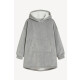 Buzo Manta Con Capucha Polar y Corderito unisex Gris Claro