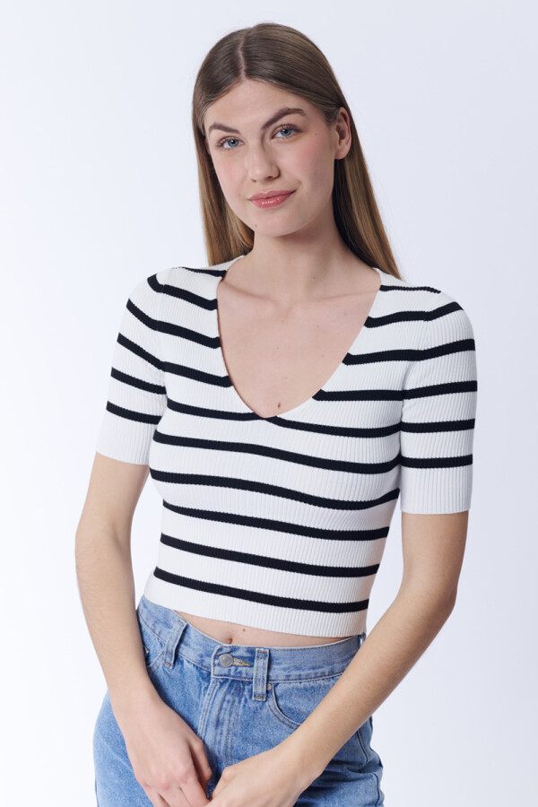 Remera punto rib Rayas Blanco