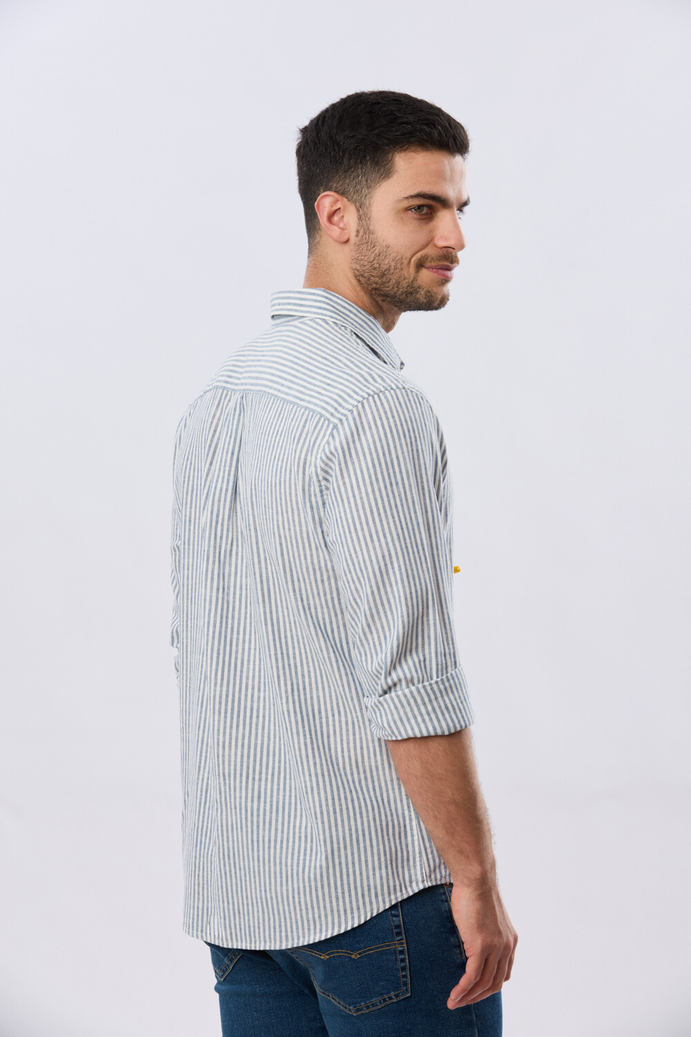 CAMISA RAYADA DE LINO Denim