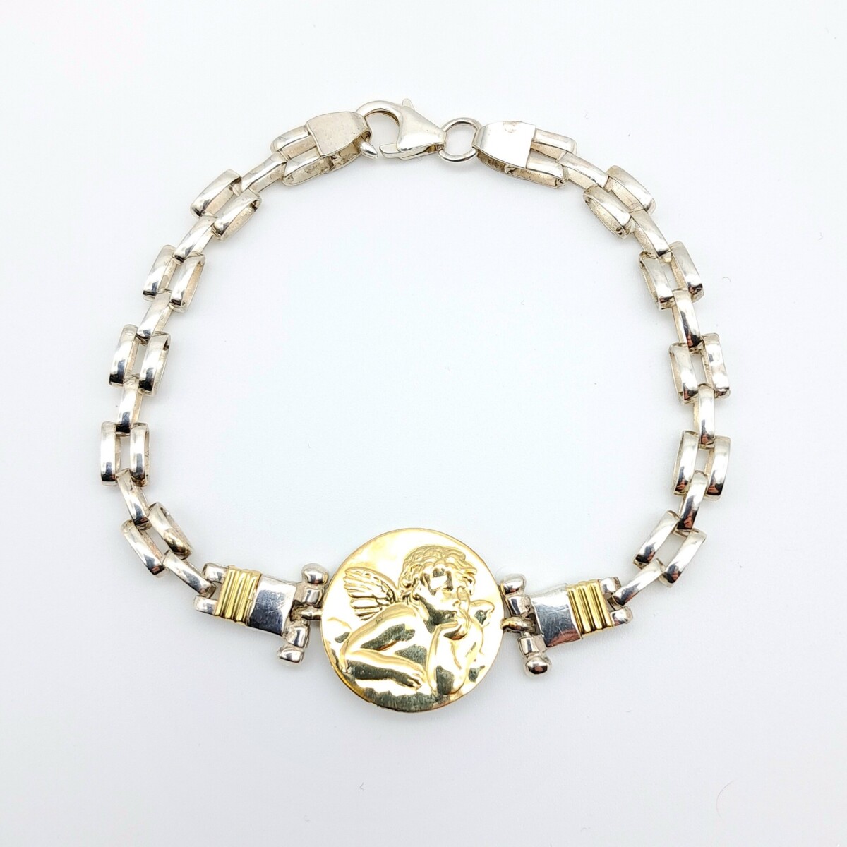 Pulsera de plata 925 y double en oro 18 ktes, ANGEL RAFAEL. 