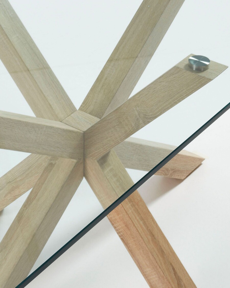Mesa Argo 200 x 100 cm cristal patas de acero efecto madera Mesa Argo 200 x 100 cm cristal patas de acero efecto madera