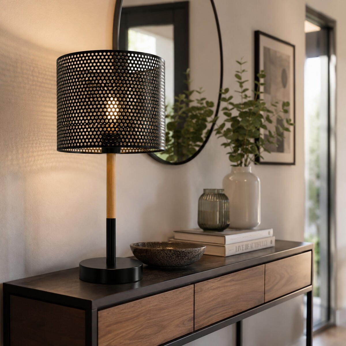 Lampara de Mesa Madera/Metal - Negro 