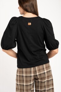 Remera Algodón Manga Globo Negro