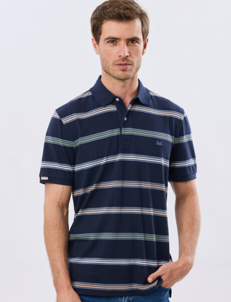 REMERA POLO RAYADA JERSEY Azul