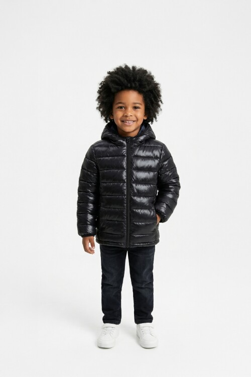 Campera puffer básica con capucha NEGRO