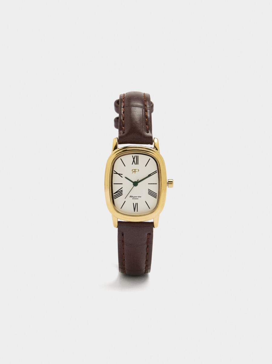 Reloj Rectangular Con Pulsera Efecto Piel - marron 