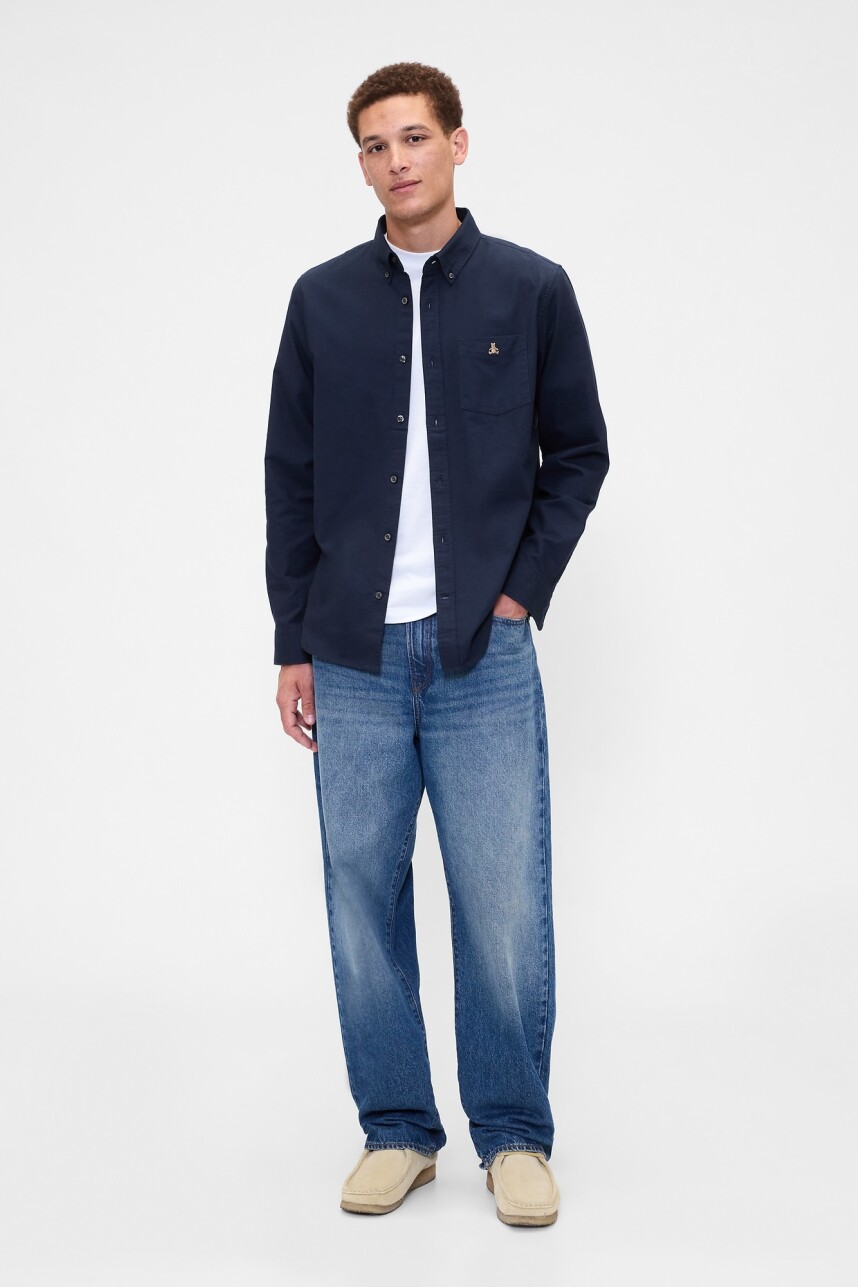 Camisa Oxford Logo Oso Brannan Hombre Tapestry Navy