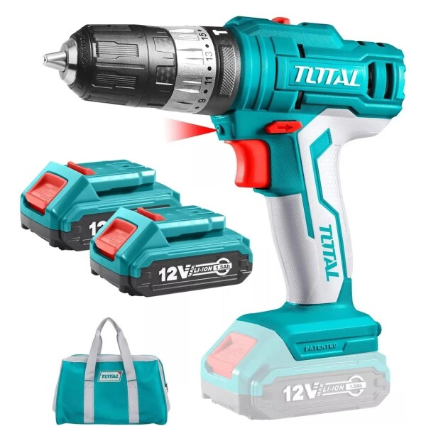 Kit Taladro Atornillador Inalámbrico Total 12V con 2 Baterías y Bolso Kit Taladro Atornillador Inalámbrico Total 12V con 2 Baterías y Bolso