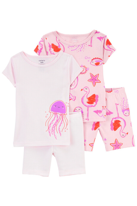 Pijama cuatro piezas de algodón dos remeras y dos shorts Pijama cuatro piezas de algodón dos remeras y dos shorts