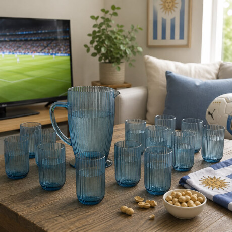 Combo Varela Jarra Labrada Line Azul Y Set de 12 Vasos labrado Line Azul Combo Varela Jarra Labrada Line Azul Y Set de 12 Vasos labrado Line Azul