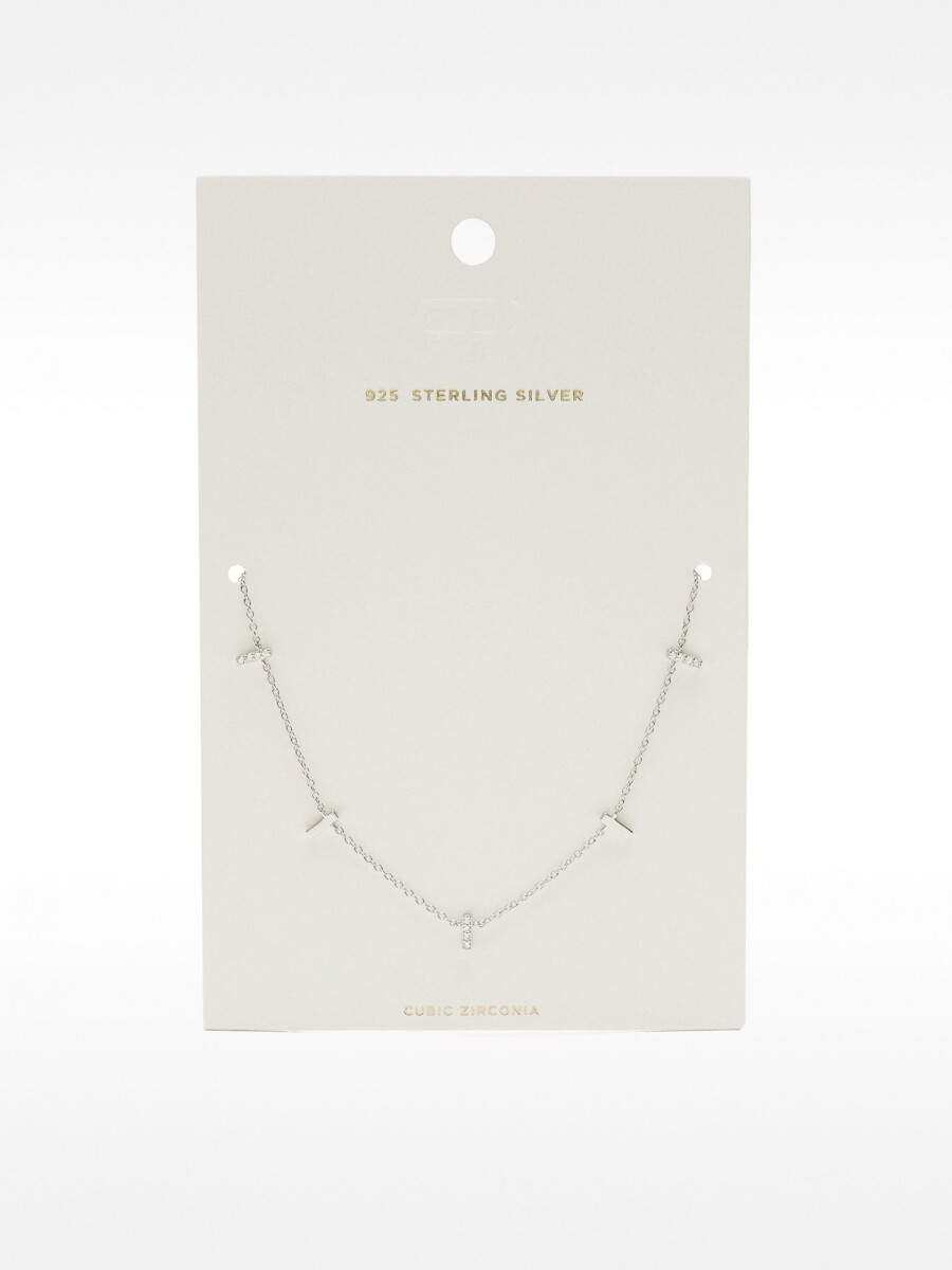 Collar Con Barras Y Circonitas - Plata De Ley 925 plateado