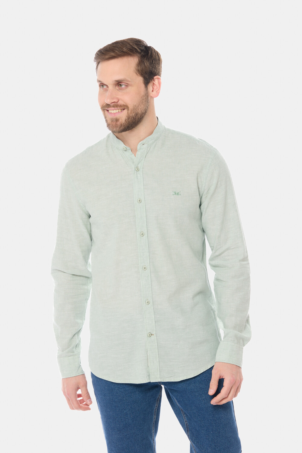 CAMISA DE LINO CUELLO MAO Menta