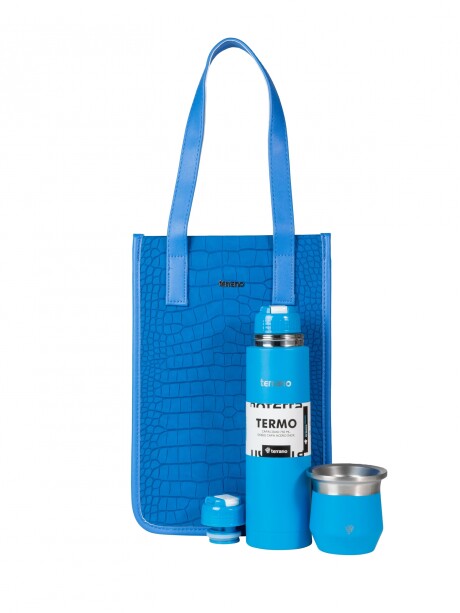 Kit Completo Bala + Matera Bolsito Croco Azul Eléctrico