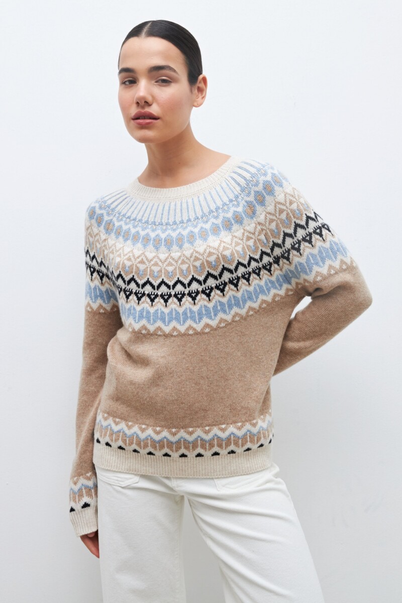 Sweater con guarda jacquard tostado