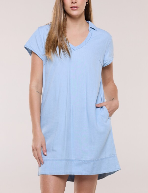 Vestido Corto Lino Cuello Camisa JEAN CLARO