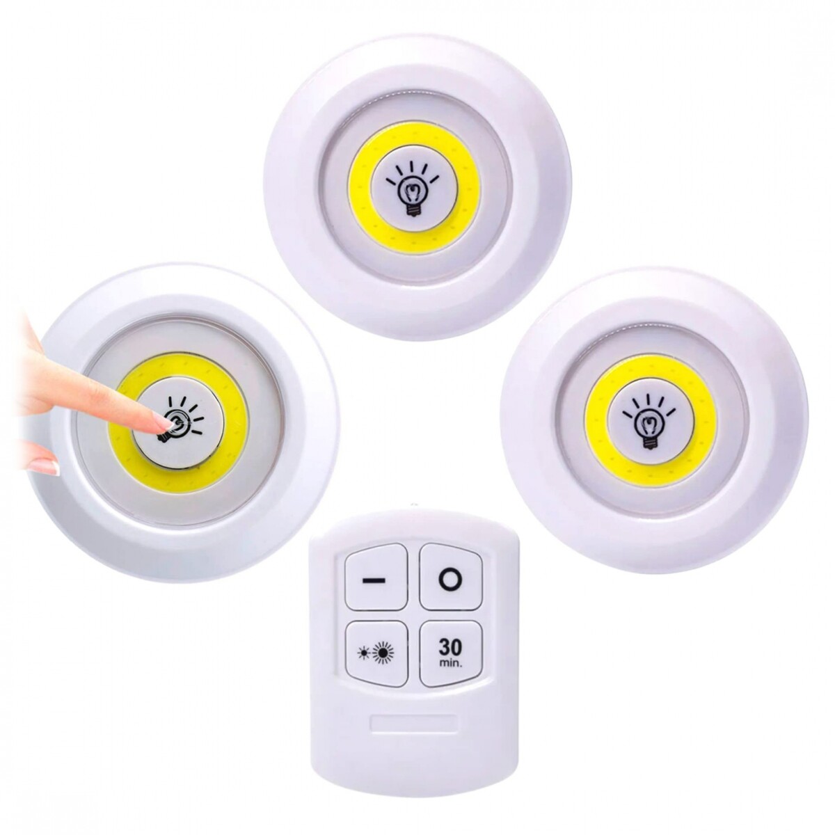 Set 3 Lampara Led Inalámbrica Adhesivas Pilas Control Remoto 