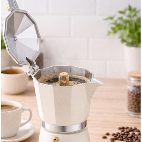 Cafetera italiana con mango simil madera 12 tazas Beige