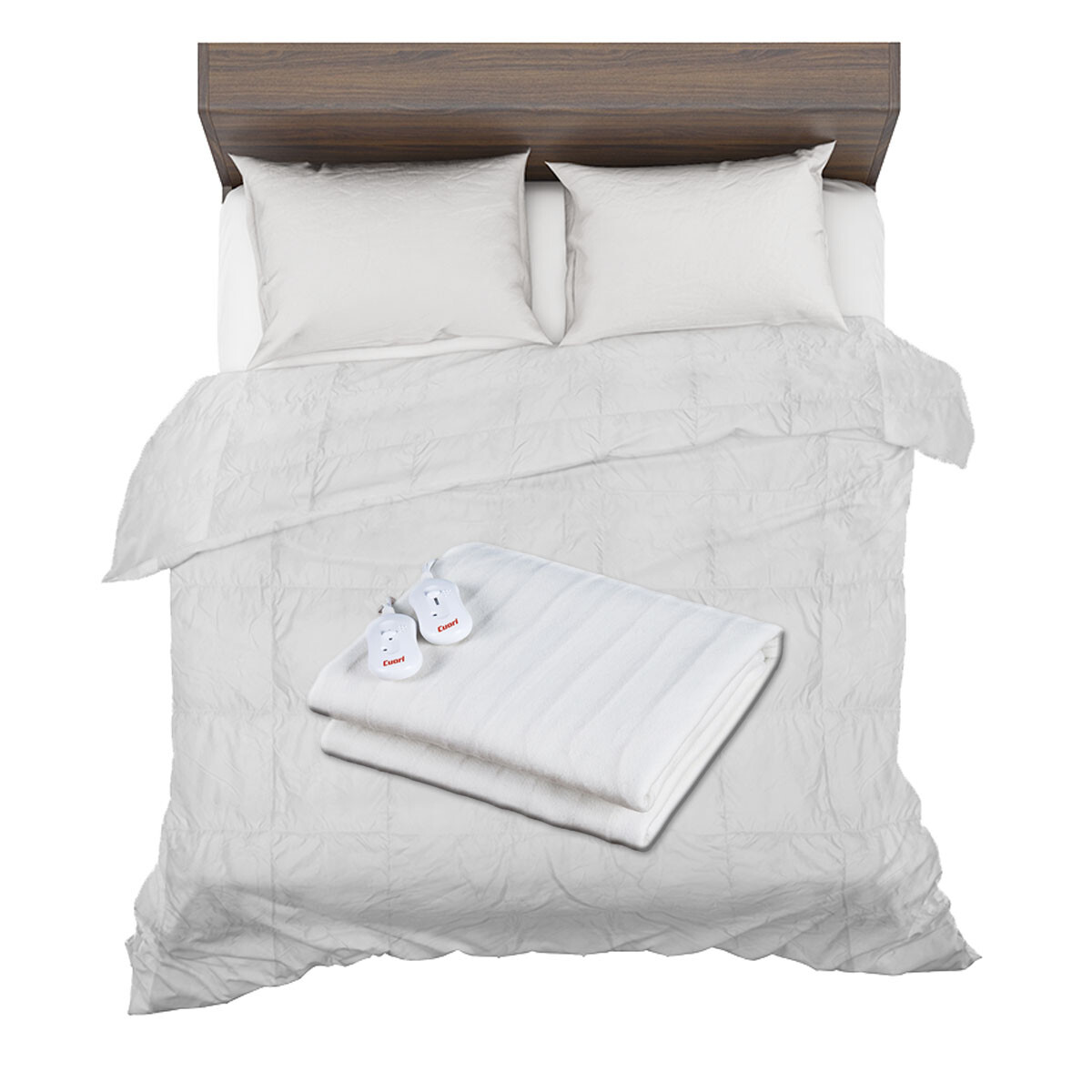 Set 2 Plazas c/ Acolchado Pluma Dohler + Calienta Cama Cuori - Blanco 