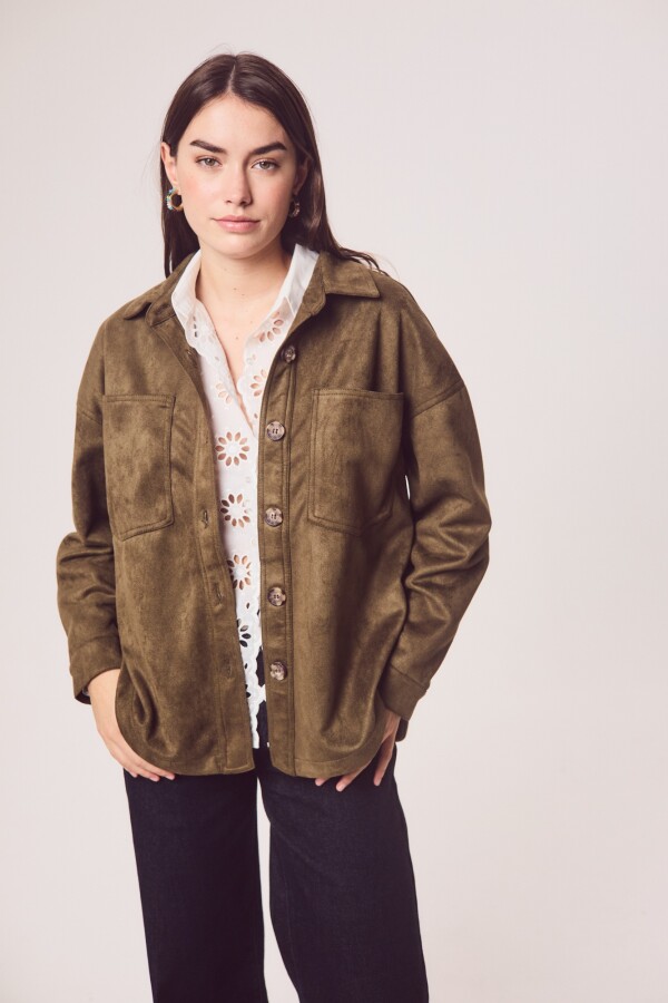 Sobrecamisa Gamuza Cuero Vegano Verde Oliva