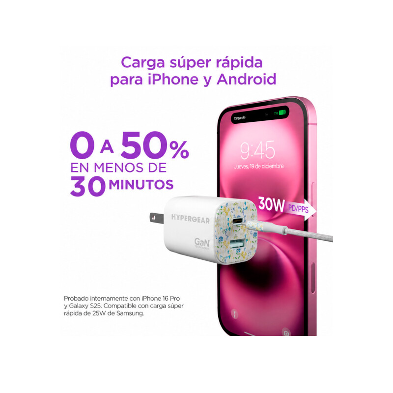 Kit de carga HyperGear USB-C PD 30W con cable Tipo-C/Lightning floral Kit De Carga Hypergear Usb-c Pd 30w Con Cable Tipo-c/lightning Floral
