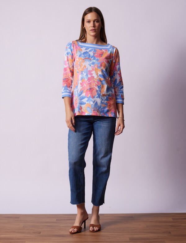 Blusa Algodon Flores MULTI/AZUL