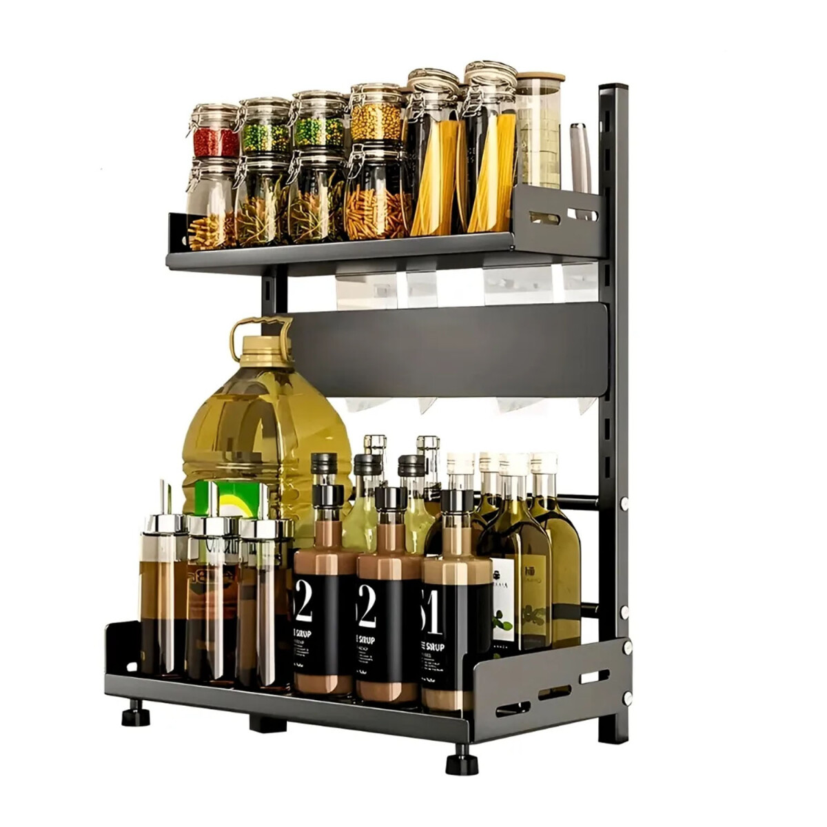 Estante Organizador Multiuso Especias 2 Niveles Cocina Metal - Negro 